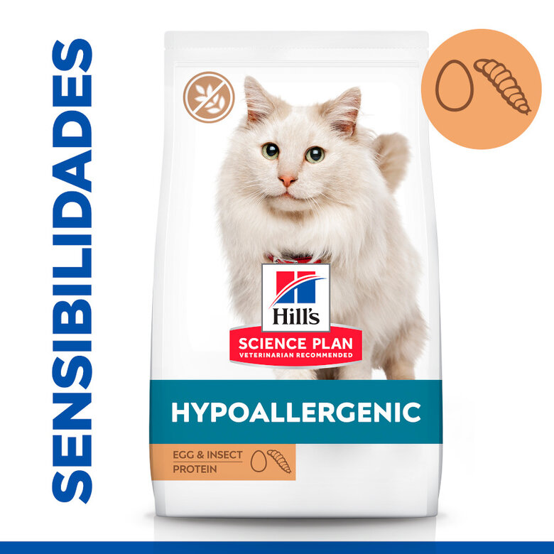 Hill’s Science Plan Adult Hypoallergenic Ovo e Insetos ração para gatos , , large image number null